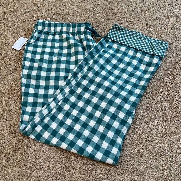 NWT! DRAPER James x lands end sizse large green gingham flannel pajamas pants - Picture 1 of 11